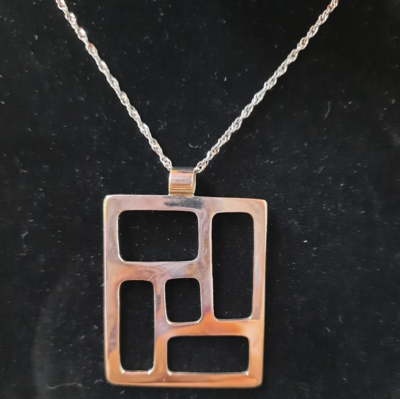 Vintage Sterling Silver Modernist Geometric Necklace - Picture 4 of 13